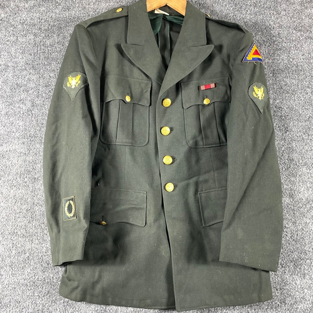 VTG US Army Coat Mens 36S Green Wool Seventh Army Patch Specialist AG44 Korean